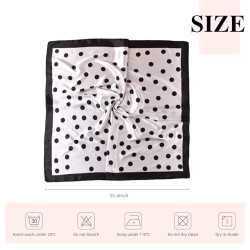 35” Satin Large Square Head Scarves-Like Silk Satin Scarf for Hair Wrapping at Night Bandana Square Scarf for Sleeping - color: Big Polka Point-white