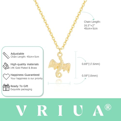 VRIUA Gold Necklace for Women - 14K Gold Plated Dainty Italian Horn Star of David Butterfly Bow Sun Lotus Volleyball Baseball Cowboy Boots Necklace Jewelry Everyday for Women - style: Dragon