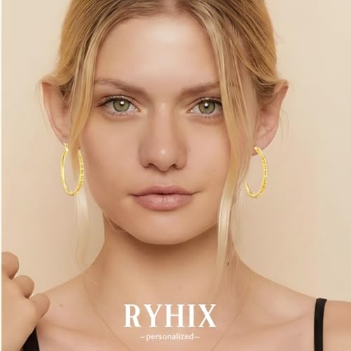 Gold Hoop Earrings for Women 14K Gold Earrings for Women Thick Large Earrings Gold Huggie Earring Womens Lightweight Hypoallergenic - color: Engraving