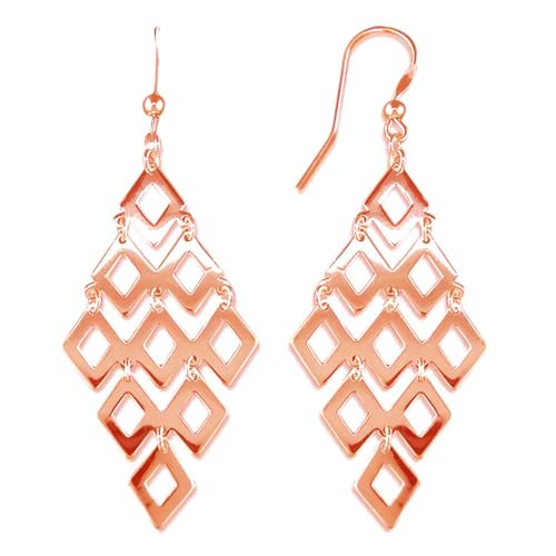 LeCalla Sterling Silver Dangle Earrings for Women | 925 Sterling Silver Long Interlocked Handmade Textured Drop Earring for Women - color: Rose Gold Chandelier
