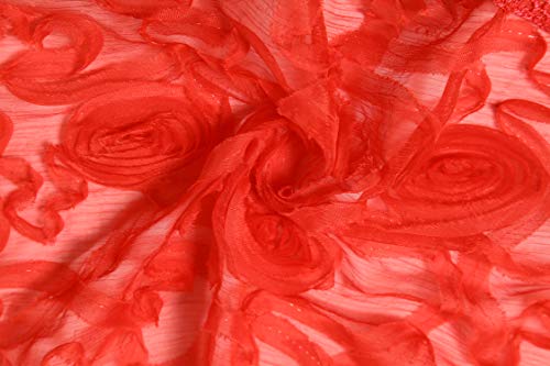 Cindy & Wendy Floral Embroidered Lace Triangle Scarf for Women - color: Red