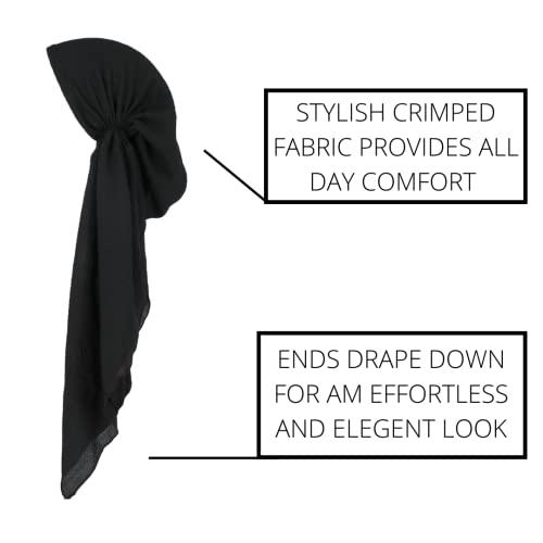 Pretied Head Scarves for Women Featuring Lightweight Crimped Material and Attractive - color: Solid Black
