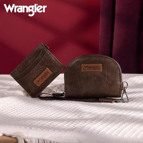 Wrangler KeyChain Wallet Wristlet Wallets for Women Dual Pouch Wristlet with Zipper Womens Credit Card Holder Wallet - color: A-Coffee