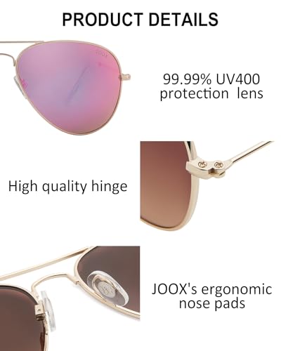 JOOX Polarized Aviator Sunglasses for Women Men, UV400 Protection Lens and Lightweight Metal Pilot Frame JX2775 - color: Shiny Gold/Purple Mirror