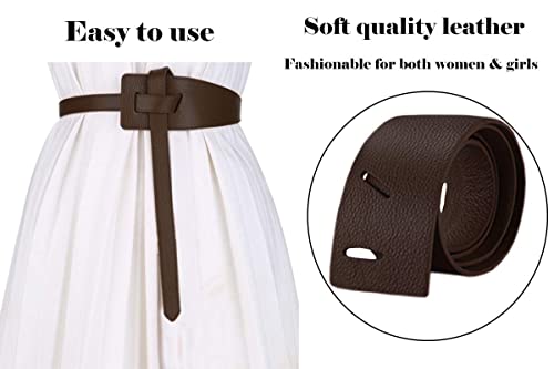 ALAIX Women's Leather Belt Dress Belt for Jeans Jumpsuit Coat Fashion Tie a Knot Genuine Leather Waist Belt - color: Coffee, size: Waist Size up to 39 inches