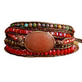 Women Wrap Bracelet Boho Natural Jasper Crystal Stone Beads Strand Bracelets - color: Orange