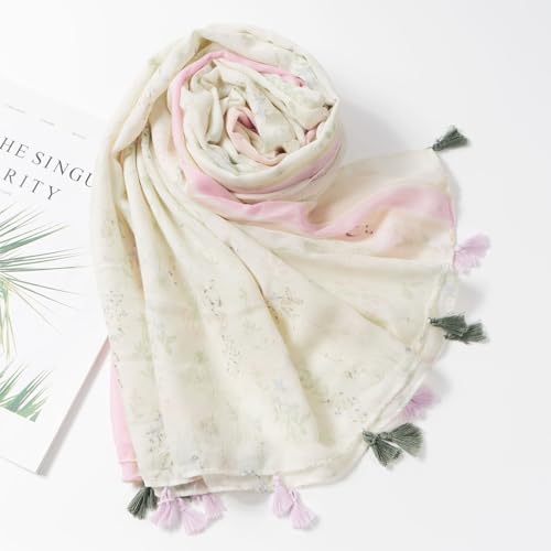 QIUTIMIY Scarf for Women Lightweight Soft Floral Leopard Printed Scarves Fall Winter Fashion Shawl Wrap with Fringe - color: Flower-purple Green