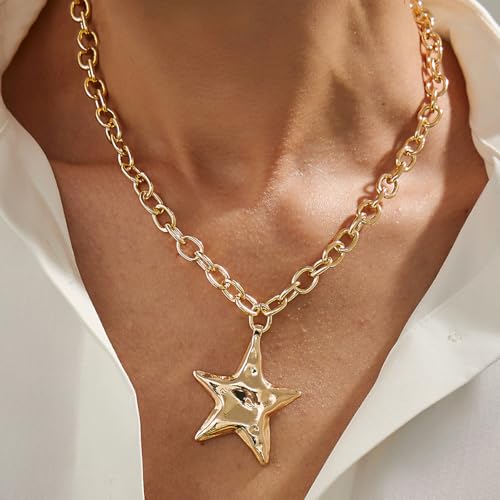Chunky Necklace for Women Big Star Necklaces for Women Trendy Large Statement Necklace Thick Chain Bold Chunky Jewelry Star Accessories Boho - style: 3 - G