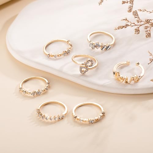 INENIMARTJ Boho Rings for Women Teen Girls,Gold Stacking Rings Set Vintage Knuckle Stackable Moon Star Snake Butterfly Heart Flower Leaf Top Finger Rings - color: L