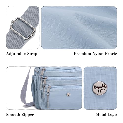 AOCINA Crossbody Bags for Women Multi Pocket Nylon Lightweight Ladies Purses Messenger Shoulder Handbags Satchel Travel Bag - color: Canal Blue, size: Small