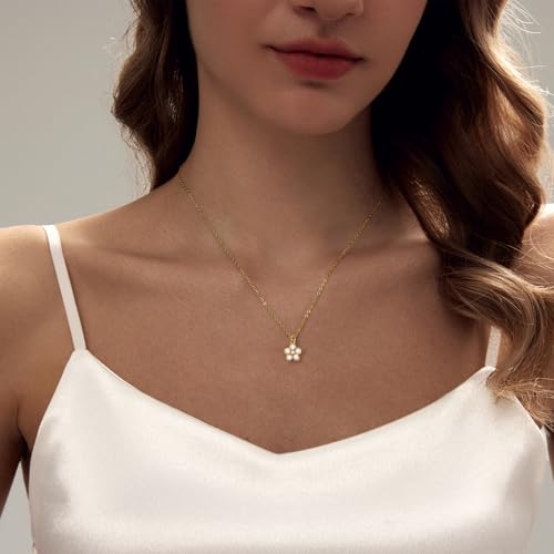 Luxval Diamond Pendant Gold Necklace for Women，Dainty 18k Gold Plated Choker Necklaces Simple Gold Jewelry Gifts for Women Girls - color: Gold-Daisy