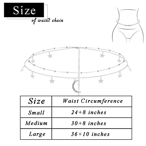 Layered Beads Waist Chain Gold/Silver Sun Belly Chain Bikini Body Chain Women Adjustable Beach Waist Jewelry Accessories - size: Large, style: Silver Moon