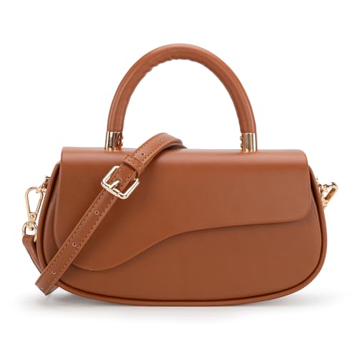 Milan Chiva Small Top Handle Purse for Women Elegant Crossbody Bag with Adjustable Strap for Evening Party & Daily Use - color: Brown