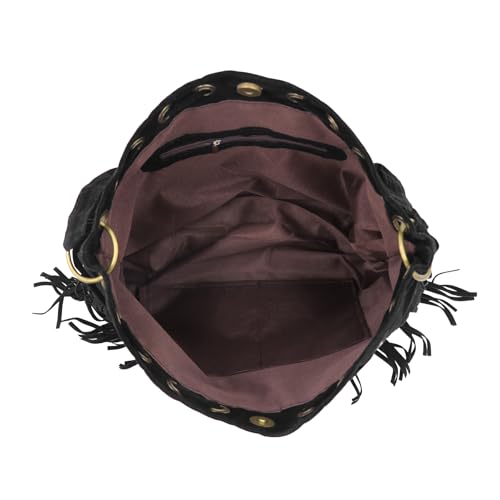 Fringe Hobo Purse Bags for Women Crossbody Purses with Drawstring Ladies Tassel Tote Shoulder Bucket Handbags,Black - color: Black(barrel Shape)