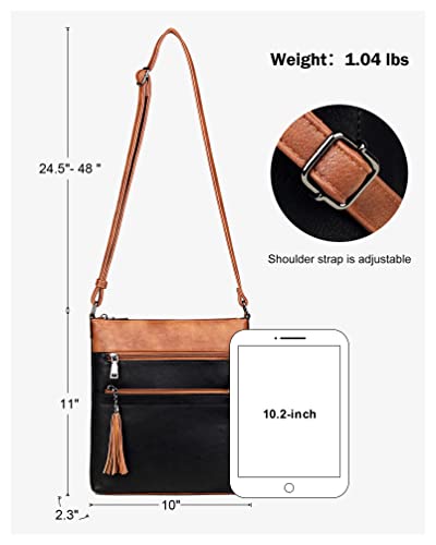 MASINTOR Crossbody Purses for Women, Multi Pocket Casual Crossbody Bag, Adjustable Strap Shoulder Bag with Tassel - color: Black Brown