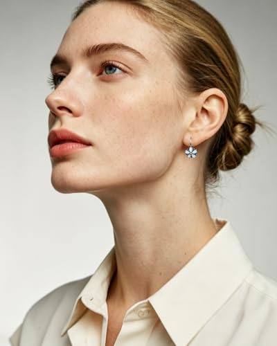 Vintage 14K Gold Plated Flower Birthstone Earrings - Hypoallergenic Leverback Floral Earrings, Trendy Jewelry Gifts for Women - color: Opal