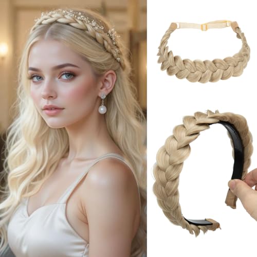 CJL HAIR 2PCs Braided Headbands Hair Piece for Women Synthetic Hair Hoops Head Bands Handmade Braid Hairband Accessories Elastic Stretch Headwrap Dirty Blonde - color: 2PCS-Dirty Blonde