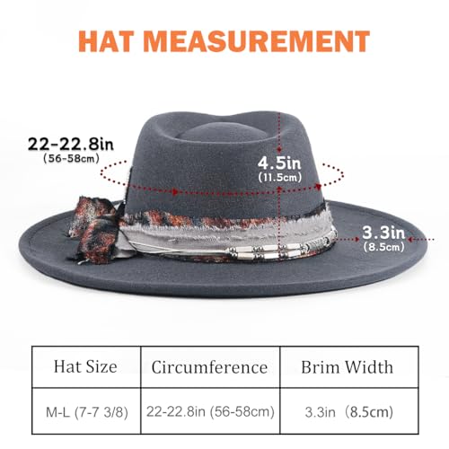 Womens Boho Fedora Hat Wide Brim Fedora Mens Handmade Flat Brim Hats - color: Gray
