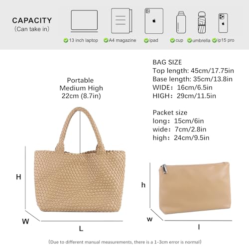 Woven Tote Bag Womens Purse Vegan Leather Shoulder Handbags Fashion Summer Beach Tote Bags Large Travel Totes - color: Apricot