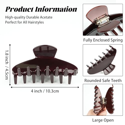 MAORULU Cute Claw Clip for Women – 4.3'' Large Acetate Hair Clips for Thick Thin Curly Long Hair, Durable Hair Clamps Non-slip Jaw Clip, Strong Hold, Stylish French Design (Chocolate) - color: Chocolate