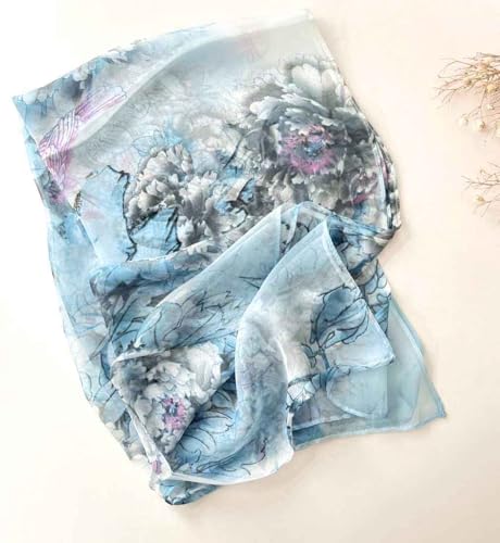 Xyueanlo Scarfs for Women Fashion Scarves Print Pattern Lightweight Sunscreen Scarf Wraps Shawls - color: Peony Blue