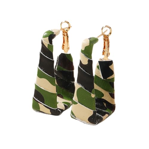 Chunky Leopard Leather Earrings Bohemia Camouflage Leather Dangle Earrings Chunky Rectangle Black White Zebra Print Earring Handmade Vintage Faux Leathers Statement Earring Boho Style Jewelry - color: Camo