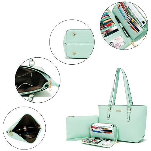 Purses And Wallets Set For Women Work Tote Satchel Handbags Shoulder Bag Top Handle Totes Purse With Matching Wallet - color: A56-3pcs/Set Green