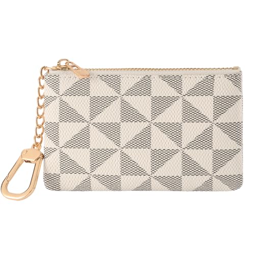 Leather Coin Purse for Women with KeyChain Small Zipper Change Purse coin Pouch Card Holder Wallet Clutch for Women & Men (White) - color: White