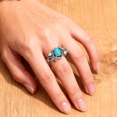 Boho Rings 925 Sterling Silver Turquoise Ring Western Jewelry Women's Eternity Rings Christmas Jewelry Gifts for Wife Mom Size 7-9 - style: Turquoise-3