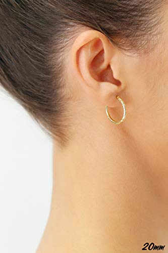 14k Yellow Gold Hand Engraved Diamond-cut Round Hoop Earrings - style: 20mm (0.78 inch)