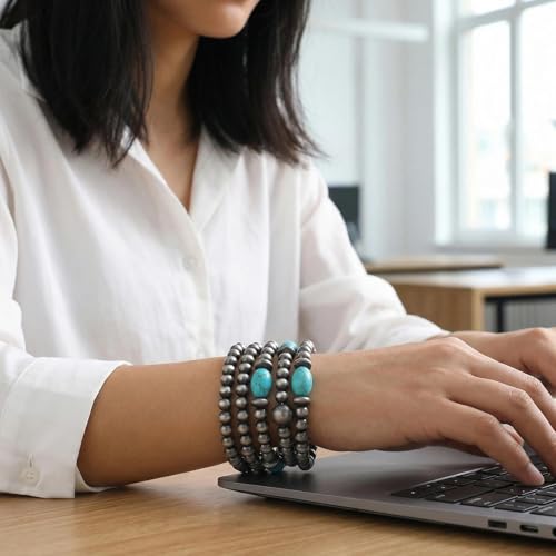 Coiris 5 Pcs Navajo Pearls Bracelet for Women Turquoise Boho Vintage Montana Western Bracelets Native American Jewelry - style: Turquoise