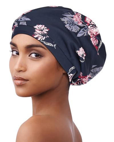 Alnorm Hair Cover Bonnet Satin Sleep Cap Large Slouchy Beanies for Women Lightweight Gray Red - color: Gray Red