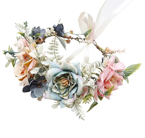 Vivivalue Fairy Floral Crown Woodland Elf Flower Headband Elven Wreath for Women Halloween Wedding Cosplay Photo Props - color: M