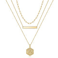 Turandoss Layered Initial Necklaces for Women, 14K Gold Plated Bar Necklace Handmade Layering Hexagon Letter Pendant Beads Chain Necklace Layered Necklaces for Women Jewelry Gifts - style: A.