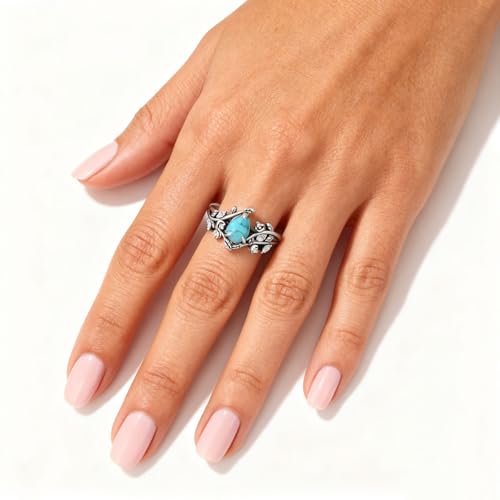 Boho Rings 925 Sterling Silver Turquoise Ring Western Jewelry Women's Eternity Rings Christmas Jewelry Gifts for Wife Mom Size 7-9 - style: Turquoise-1