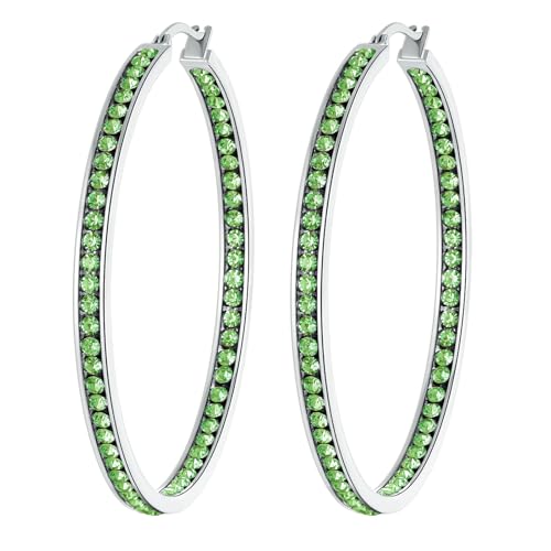 CiNily Mult-colors Crystal Stainless Steel Hoop Earring for Women Hypoallergenic Jewelry for Sensitive Ears Large Big Hoop Earrings 2" - color: Green