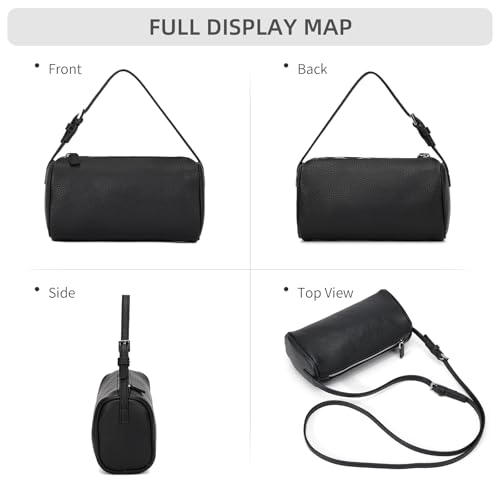 KouLi Buir PU Leather Crossbody Purse for Women Trendy Small Barrel Hobo Shoulder Handbag Lightweight Daily Purse - color: Balck