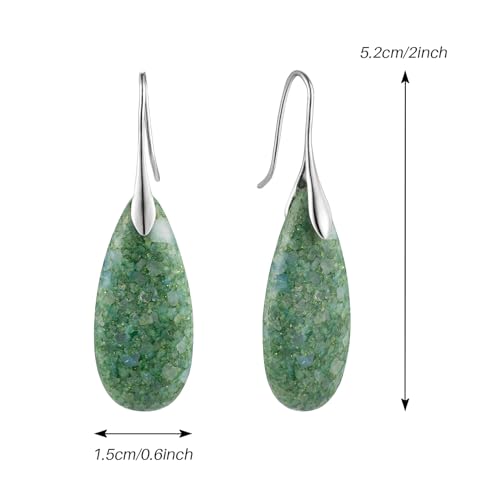 SELOVO Stone Fishhook Dangle Drop Earrings Statement Earrings for Women Stone - color: Light Green-Silver Color Hook