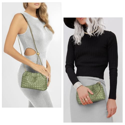 Joryin Woven Women's Crossbody Bag & Evening Purse, Trendy Dumpling Clutch & Hobo Cloud Shoulder Bag Trendy Dumpling Clutch - color: Woven Leather-sage Green