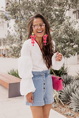 Long Tassel Earrings for Women Colorful Fringe Drop Dangle Earrings Bohemian Hawaiian Summer Beach Jewelry for Womens Vacation Outfits - color: Dark Pink