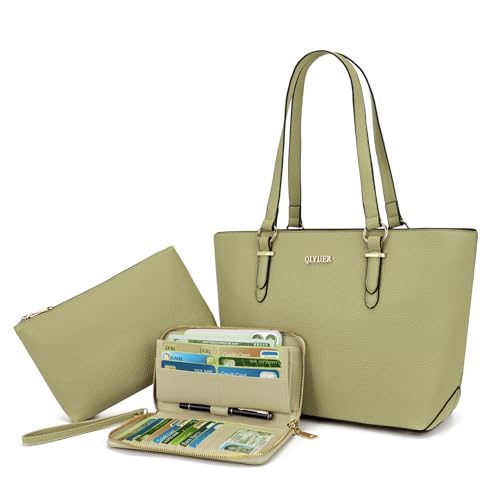 Purses And Wallets Set For Women Work Tote Satchel Handbags Shoulder Bag Top Handle Totes Purse With Matching Wallet - color: A59-3pcs/Set Pinegreen