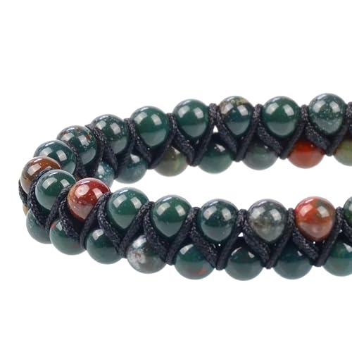 MASSIVE BEADS Double Layer Natural Chakra Healing Power Crystals Macrame Bracelet Yoga Stone Beads Gemstone Meditation Relax Anxiety Bangle for Unisex Women Men - color: Bloodstone, size: 4mm