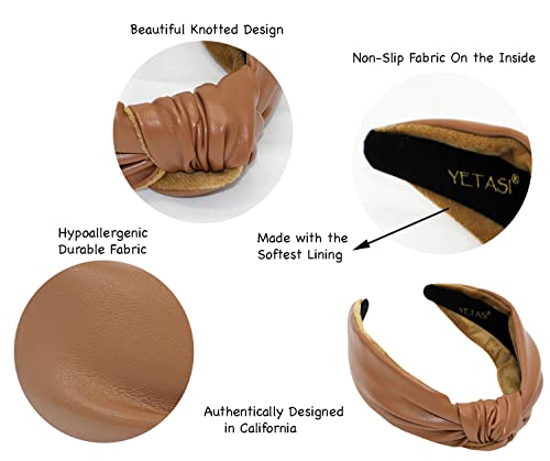 Brown Leather Headbands for Women Stylish Year-round Wearable All Day. Head bands Adult Women Trendy Head bands for Women's Hair Knotted Headband is a Top Knot Womens Fashion Designer for Girls - color: Brown