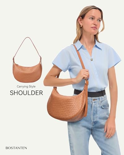 BOSTANTEN Purses for Women Crescent Crossbody Bag Vegan Leather Shoulder Hobo Handbag Adjustable Strap - color: Large Brown