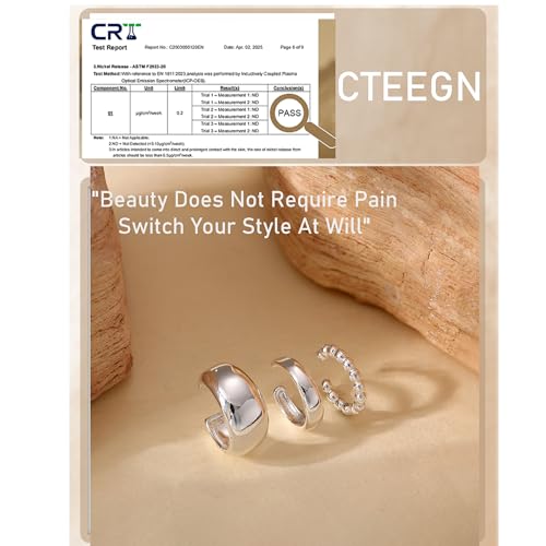 14K Gold/Silver Plated Ear Cuffs Set Dainty Clip Piercing Stack Small Cartilage Hoop Huggie Trendy Tarnish Hypoallergenic Jewelry Gift - style: silver style 4