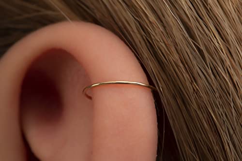 Gold Hoop Earrings Silver Hoop Earrings - Hoop Earrings For Women Two Pcs Of Thin Gold Filled Sterling Silver Hoops, Helix Hoop, Tragus Ring, Cartilage Hoop - color: Gold, style: 7mm 24 gauge / 1 pair