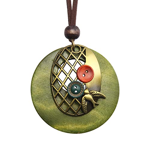GelConnie Leather Cord Necklace Chain Multilayer Wooden Pendant Necklaces Vintage Jewelry Boho Long Sweater Necklace for Women Men - color: Birdcage Leather Necklace