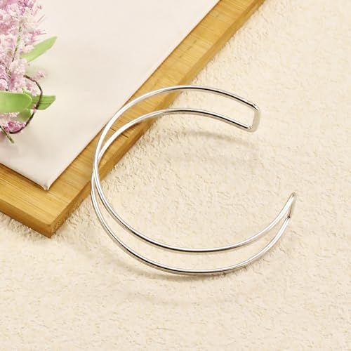 Women's 18k Gold Plated Arm Cuff Bracelet - Minimalist Silver Upper Arm Cuff for Cool - color: C-Silver