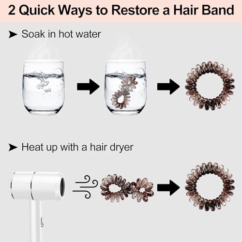 JessLab Spiral Hair Ties, 20 Pcs Traceless Phone Cord Hair Ties No Crease Spiral Bracelet Plastic Coil Ponytail Holders No-Damage Headband Hair Accessory for Girls Women Ladies Gift (Amber) - color: Amber