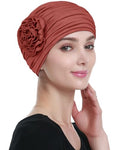 Alnorm Flower Design Chemo Hair Loss Caps Cancer Headwear for Women - color: Dusty Orange-red